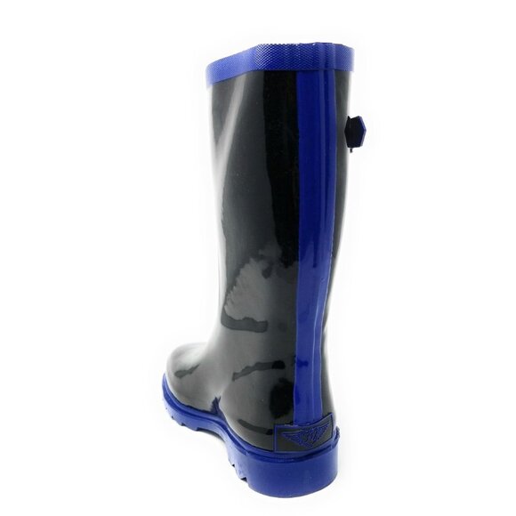 Women Rainboots, Mid Calf Rubber Rain Boots, RB-6044, Black / Blue Trim - Picture 3 of 4